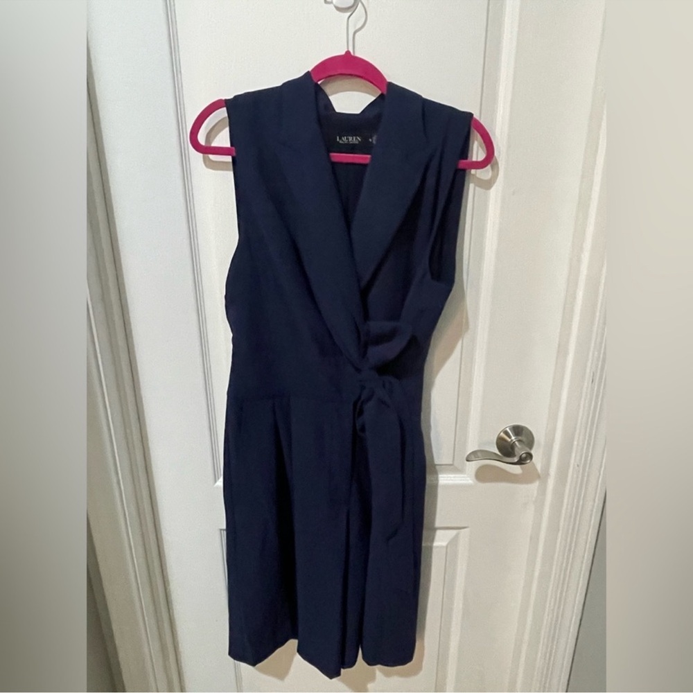 Ralph Lauren Belted Georgette Sleeveless Romper - Picture 3 of 6